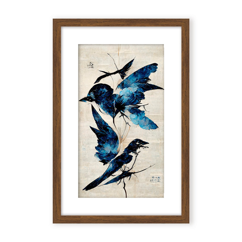 Nature Inspired Blue Birds, 30" H x 24" W x 1.125" D, Framed Matted Print, White