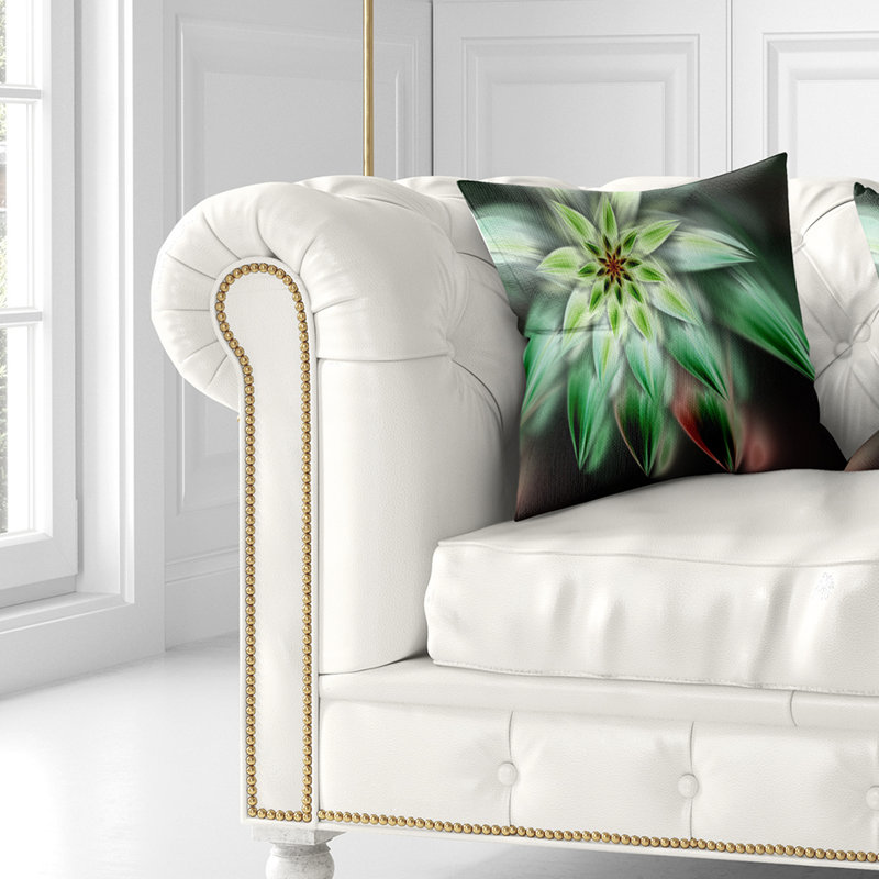 Oeuvre de fractale fleur verte - coussin à imprimé floral, 16 po x 1 po, Coussin décoratif