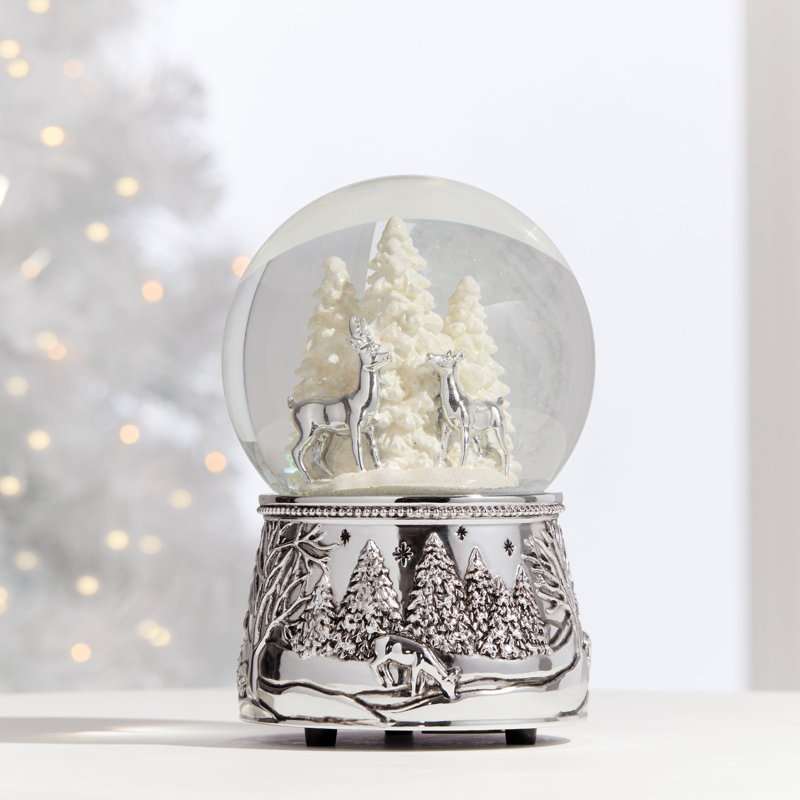 Silverplate North Pole Bound Christmas Snow Globe with Reindeer