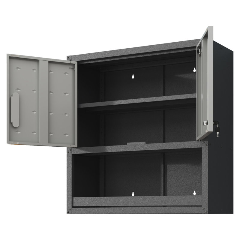 Metal Wall-Mounted Tool Storage Cabinet With Locking Door And 1 Shelf 1 Opened Drawer For Garage Warehouse,Office,Assembly Required