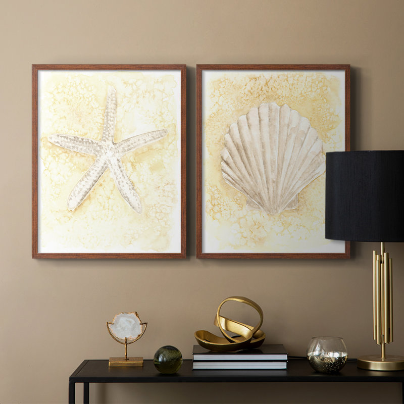 Impression encadrée Salty Seashell I-Premium - prête à être accrochée - aucun clou requis - aucun clou requis, Noyer