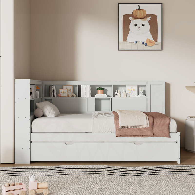 Jacayden polyvalent pour lit simple avec rangement, USB et lit gigogne pour la maison, Blanc