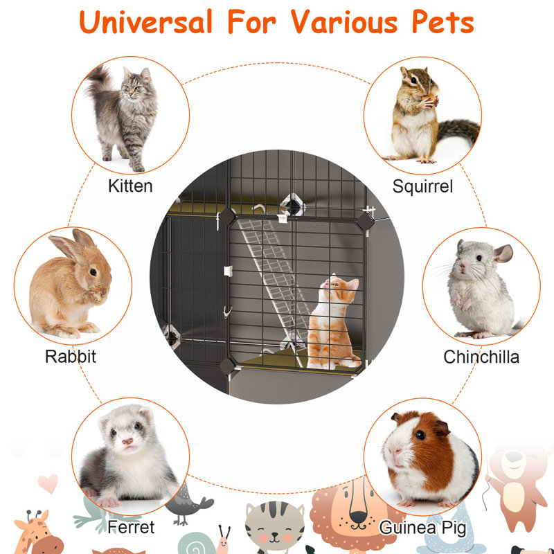 Cage à chat 3 niveaux 27,95 x 13,78 x 42,13 po avec bac à litière et hamac