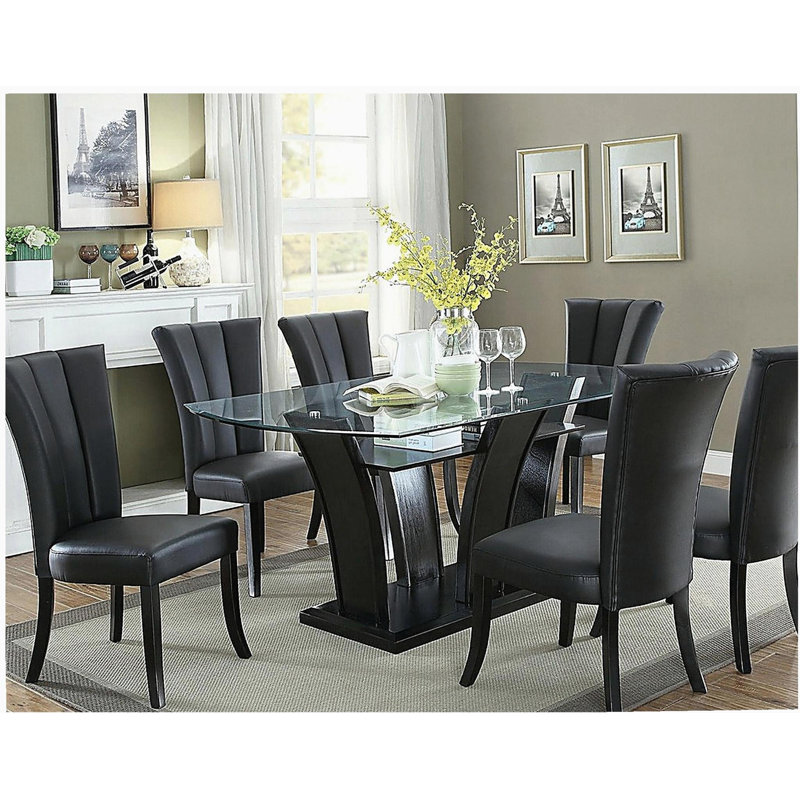 Ensemble de 2 chaises noires en similicuir noir avec dossier à lignes larges