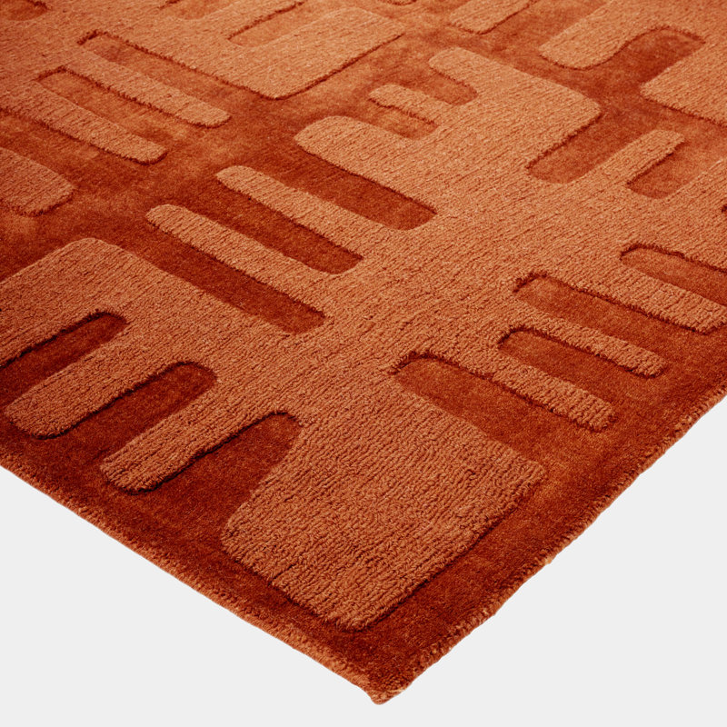 Duafe Hand Loomed Wool Area Rug, Rust, Rectangle 9' x 12'