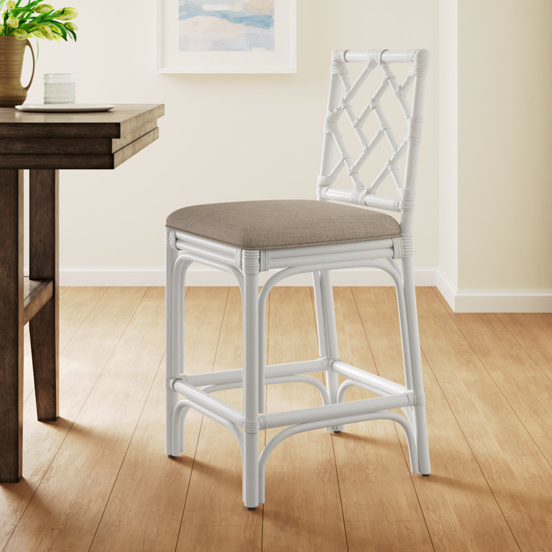 Fulton Woven Stool, Brown Seat / White Frame, Counter Stool (24" Seat Height)