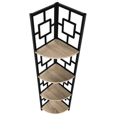 62"H 4 Tier Metal Bookcase, Dark Taupe Laminate, Black Frame, For Bedroom & Office Storage Contemporary Taupe, Metal, Decor