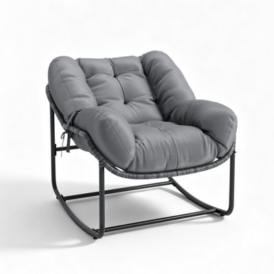 Chaise berçante d'extérieur Papasan, fauteuil berçant surdimensionné en forme d'œuf avec coussin, intérieur et extérieur, capacité de 450 lb, chaise berçante pour patio, jardin, salon, gris
