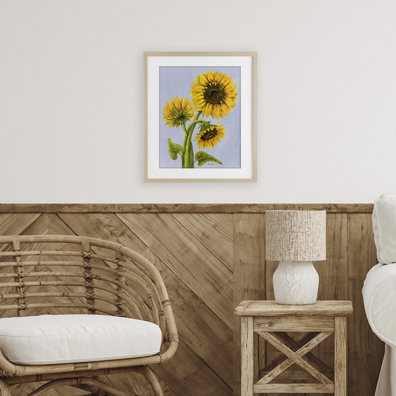 «Sunflower Trio Against Blue», reproduction encadrée sous verre, conception de Patti Bishop, H 21 po x l 17 po
