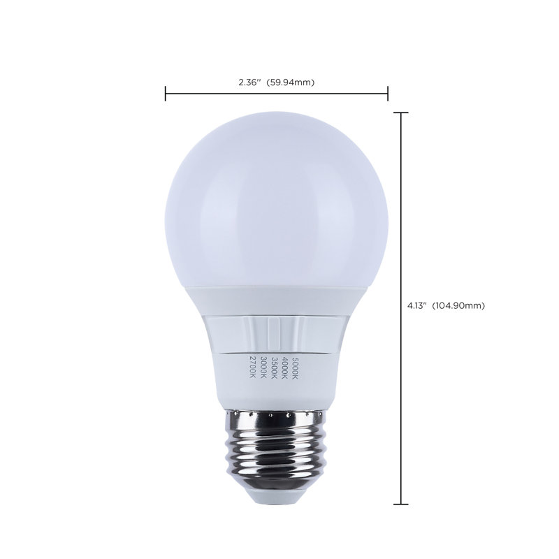 9 Watt A19 LED 27K/3K/35K/4K/5K CCT Selectable Medium Base White Finish 120 Volt