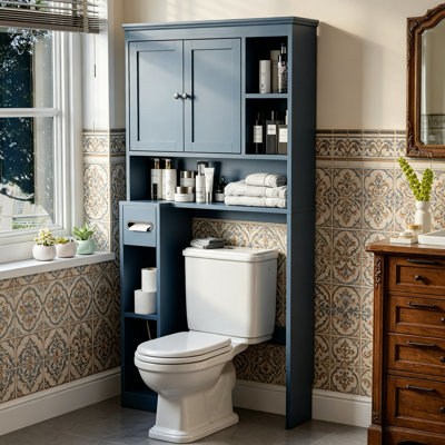 Over The Toilet Storage Cabinet With 7 Shelves,Toilet Bathroom Organizer With Toilet Paper Holder Stand