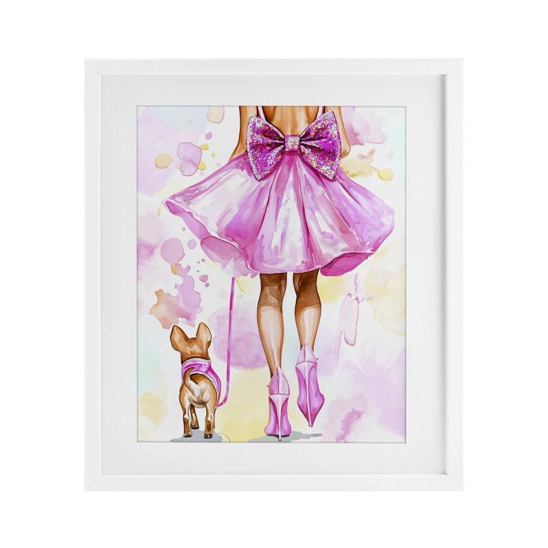 «Walking The Runway Gal», reproduction encadrée sous verre, design par Jess Stempel, H 21 po x l 17 po, Cadre blanc côtier