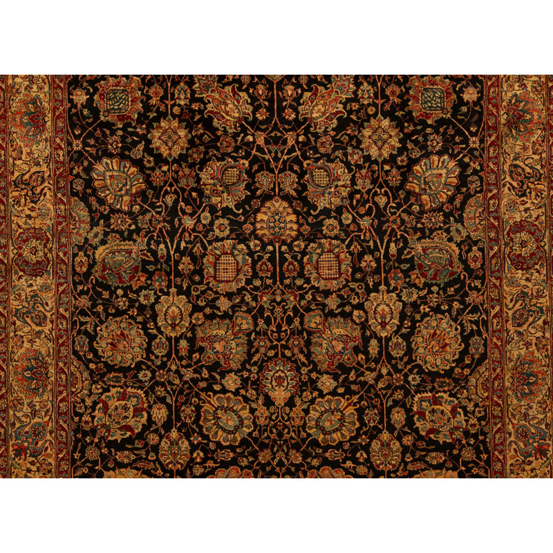 Tapis bleu et crème noué à la main de haute qualité