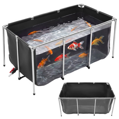 Toile, étang à poissons en PVC noir de 200 gallons, réservoir de poisson rouge rectangulaire avec panneau d'observation transparent, cadre en acier inoxydable et soupape de drainage