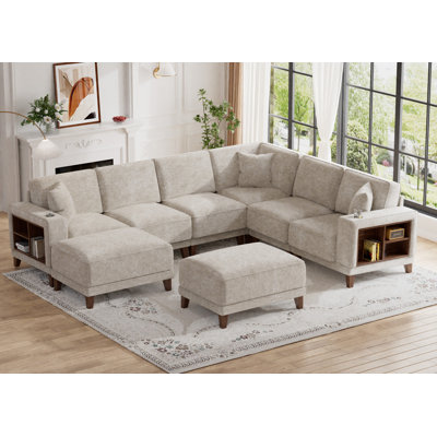 8pcs Compression Module Sectional With Bookshelf Ottoman