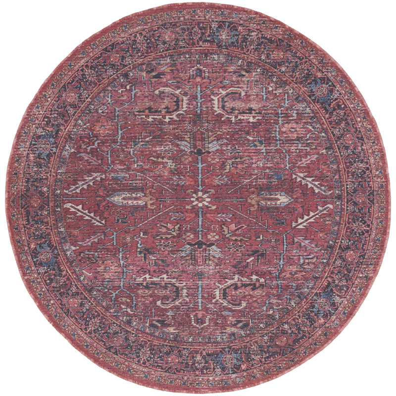 Machine Washable Oriental Red Area Rug, Round 5'3"
