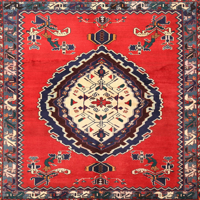 Tapis traditionnel rouge / beige, Rond 8 pi