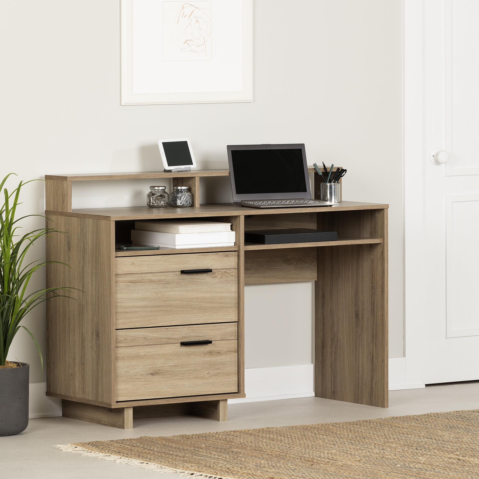 South Shore Axess Computer Desk with Hutch (Color: Pure White)