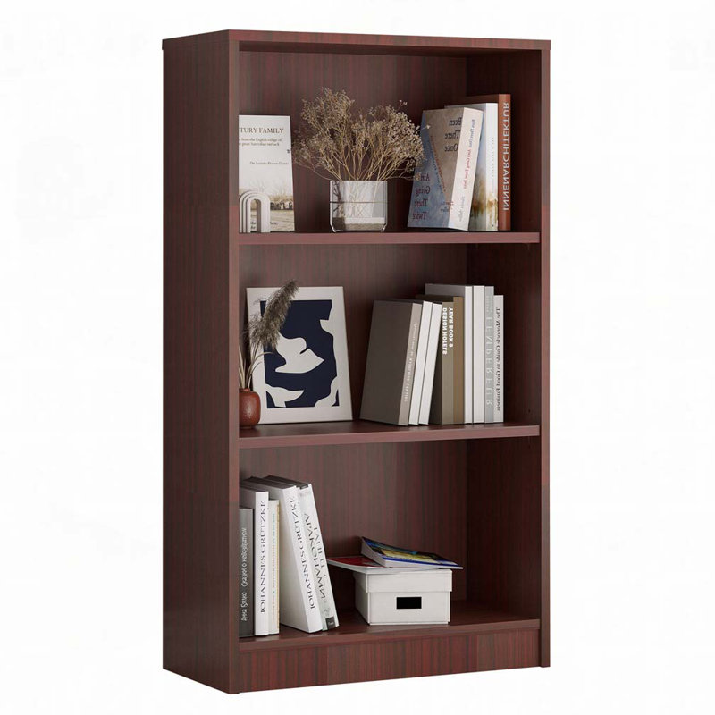 3 Shelf White Bookcase, Mahogany, (3 Shelves) 44.1"H x 24.4"W x 11.6"D