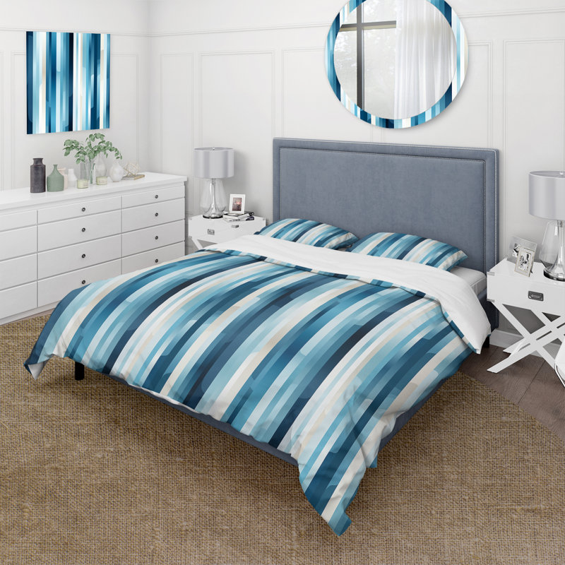 Ensemble de housse de couette à rayures bleues Blue Horizon, Housse de couette pour grand lit et 2 taies décor