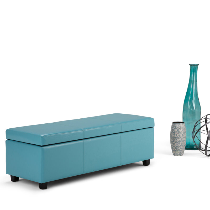 Avalon Round Blue Faux-Leather Storage Footstool
