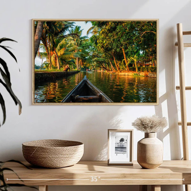 Tour du Kerala, 25 po x 17 po, Cadre flottant en bois naturel