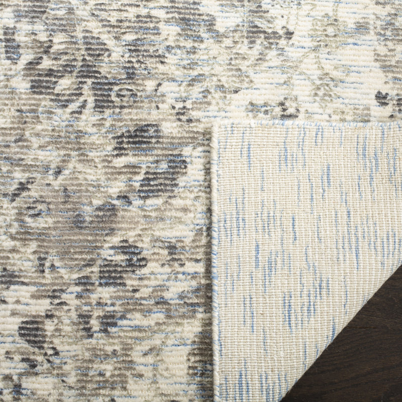 Tapis oriental gris en viscose / coton tissé à la main Brianne, Rectangle 8 pi x 10 pi