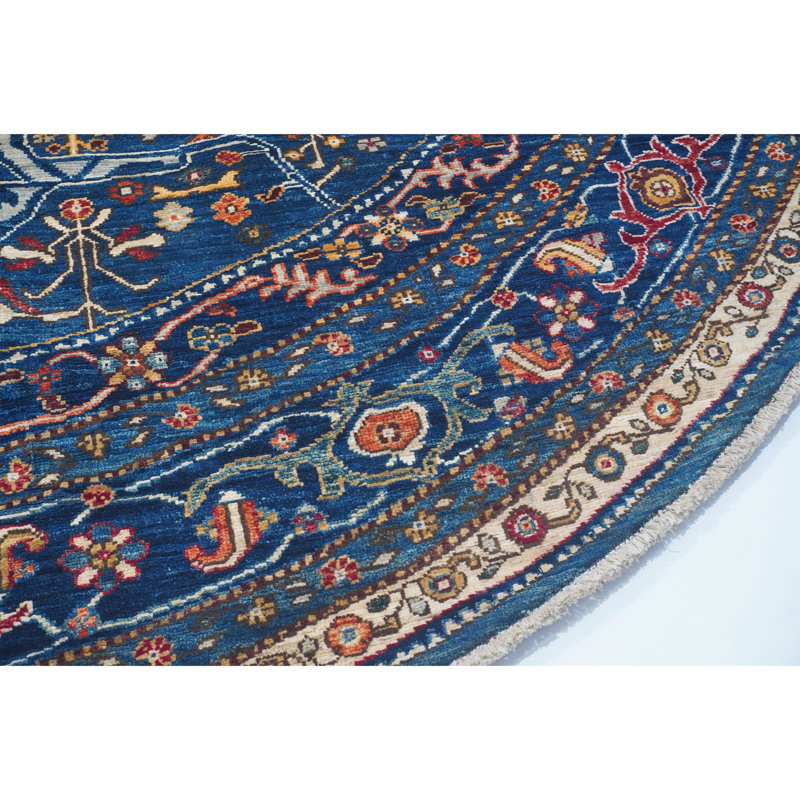 Hand Knotted Wool Oriental Area Rug in Blue/Cream/Red/Brown