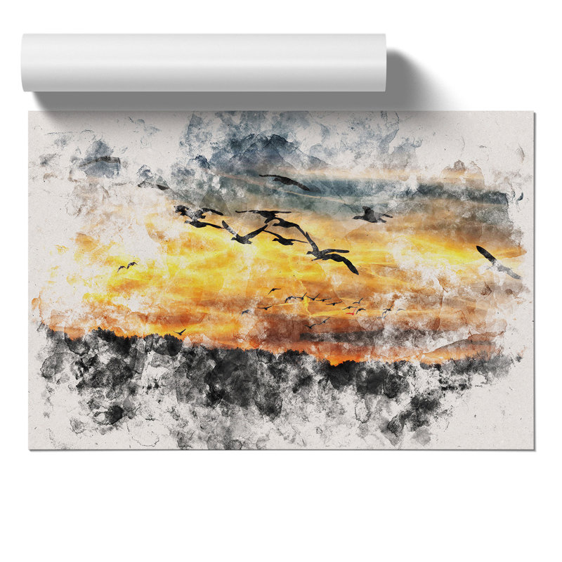 Geese at Sunset Watercolour - Unframed Graphic Art, 42cm H x 59cm W x 0.1cm D