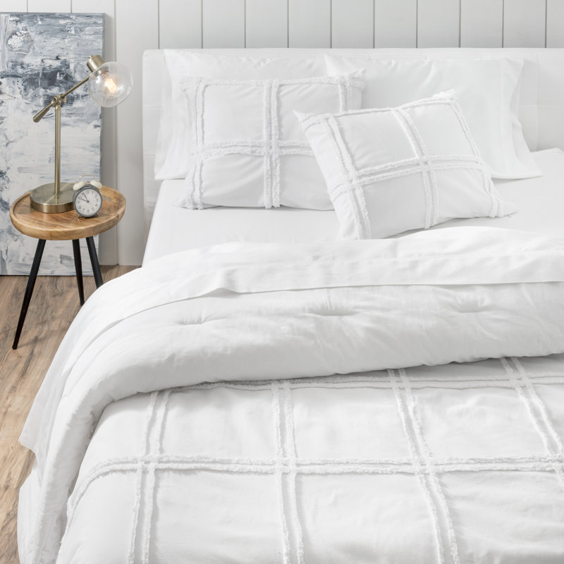 Ensemble d'édredon en coton 3 pièces Skylar, Édredon grand + 2 taies décoratives, Blanc