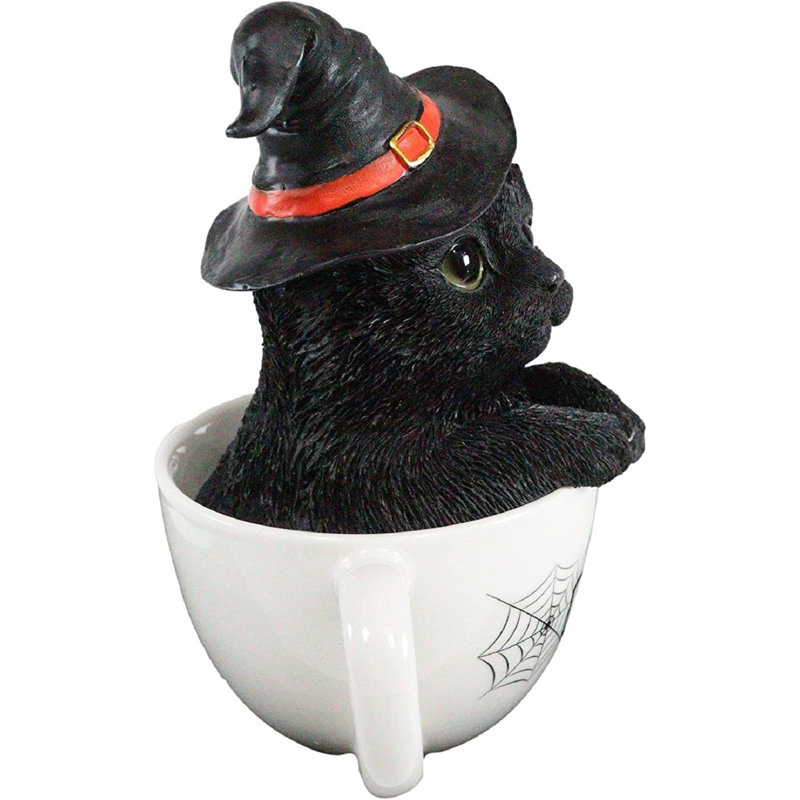 Figurine Denon Halloween chat noir avec chapeau de sorcière