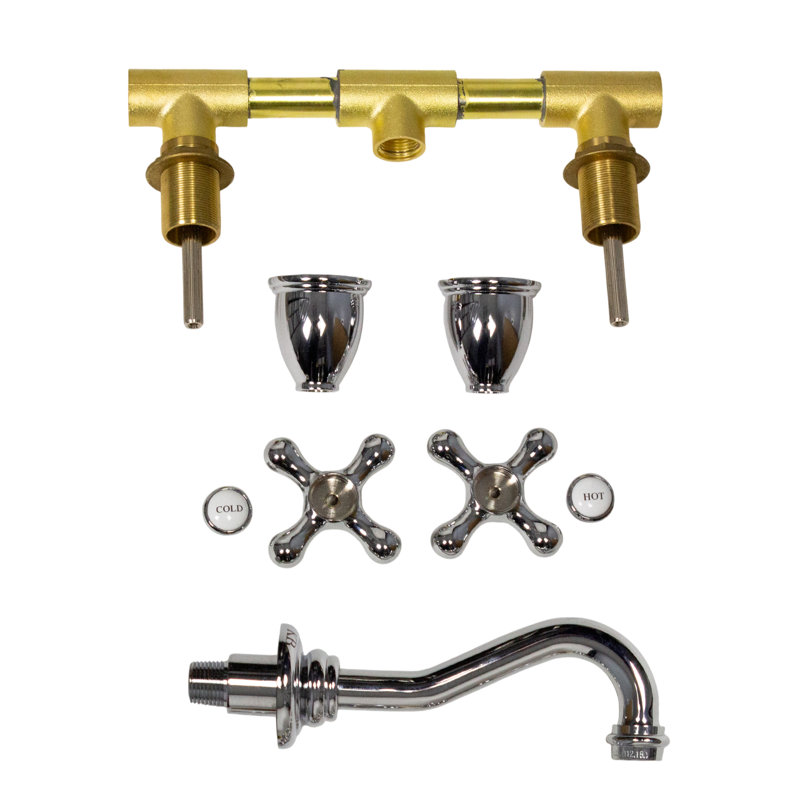 Fireclay Wallmount Bath Sink with Faucet, Drain and P-Trap Set, White/Chrome