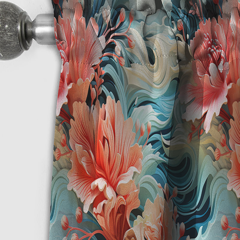 Motif tropical Coral Mirage - Rideau floral - Rideau occultant floral - 1 panneau, L 52 po x L 84 po