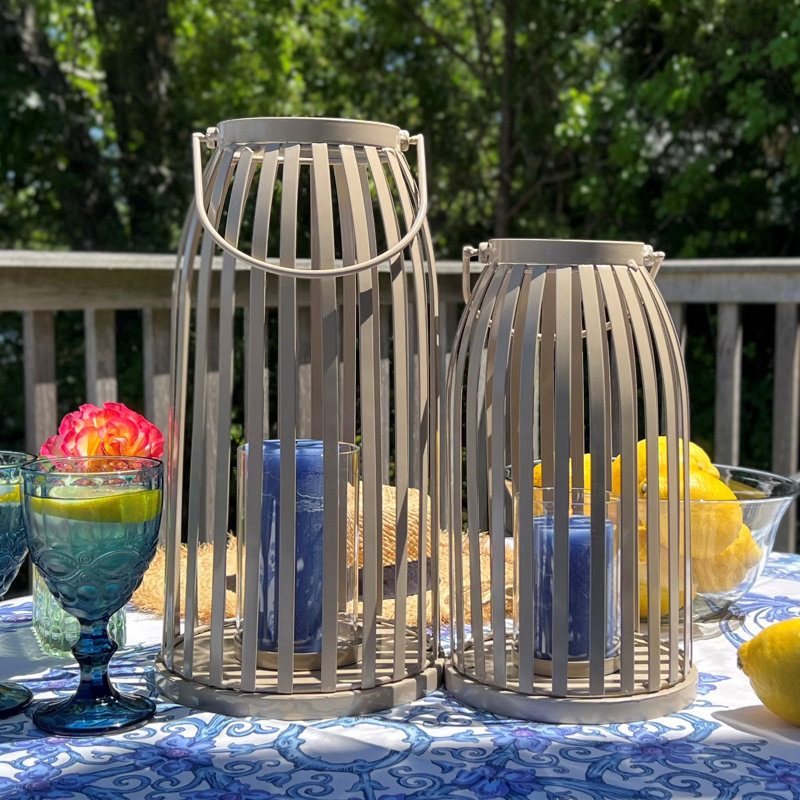 Key West Ribbed Cage Hurricane Candle Lanterns, 15.75 And 12.5 Inches