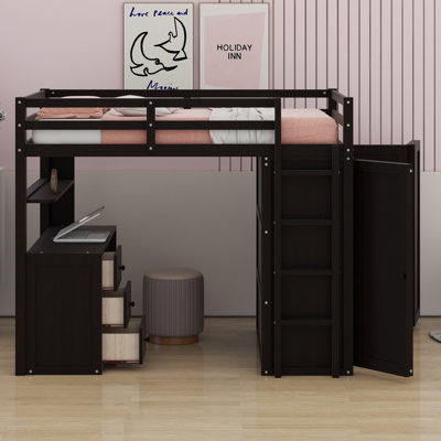 Loft Bed With Drawers,Desk,And Wardrobe