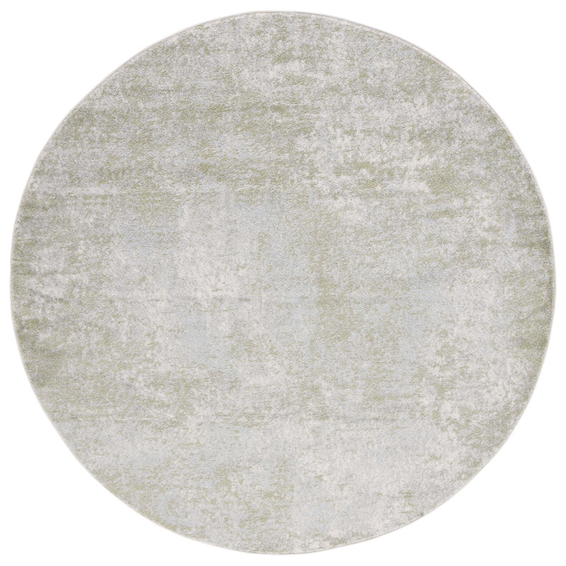 Tapis ivoire / sauge en polypropylène tissé à la machine Lorenco, Rond 6 pi 7 po