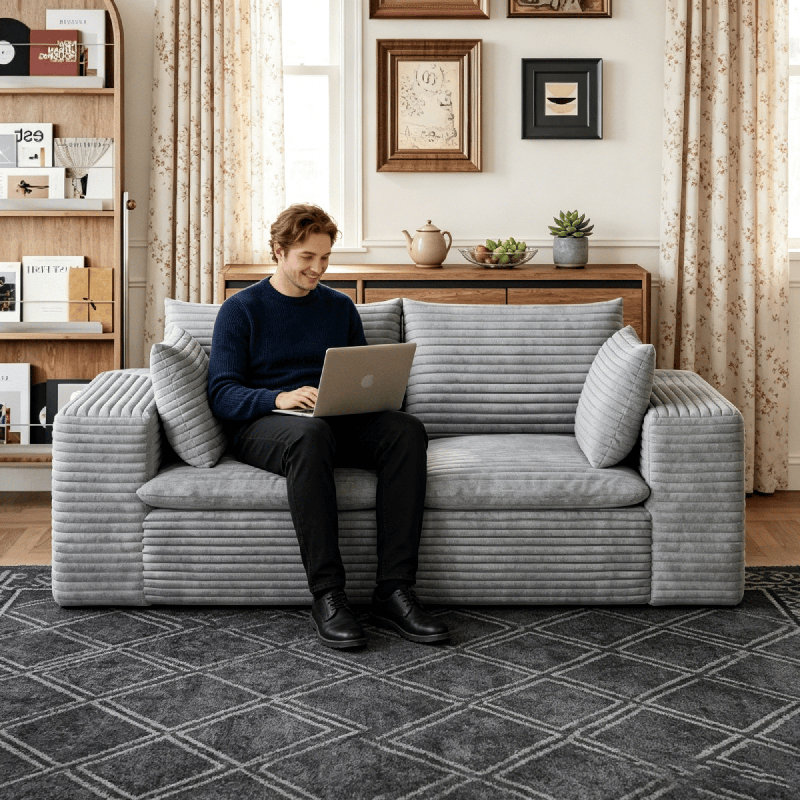 71" Compression Corduroy Cloud Sofa, Deep Seat Couch with Removable Cushion, No Assembly, CSN-W2824P447655Grey