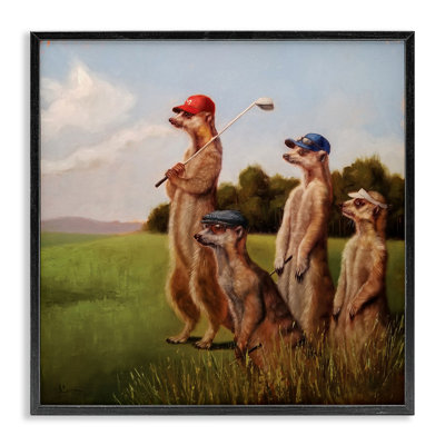 Suricates jouant au golf, impression sur toile