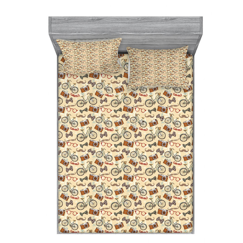 Microfiber Patterned Fitted Sheet, Queen Fitted Sheet with 2 Pillowcases