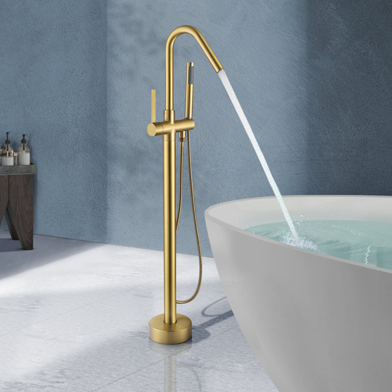 Robinet de baignoire autoportant à poignée simple avec douchette à main Topcraft