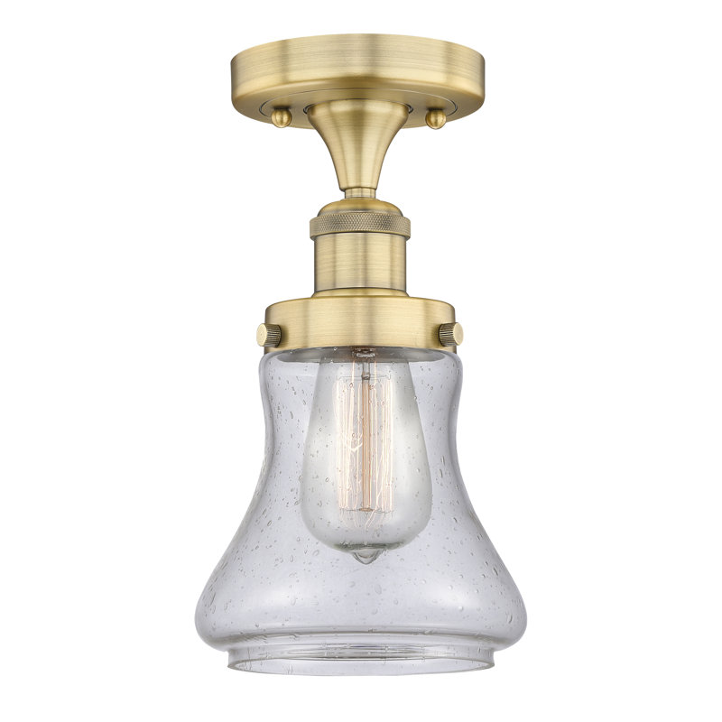 Raghul Glass Semi Flush Mount, Brushed Brass