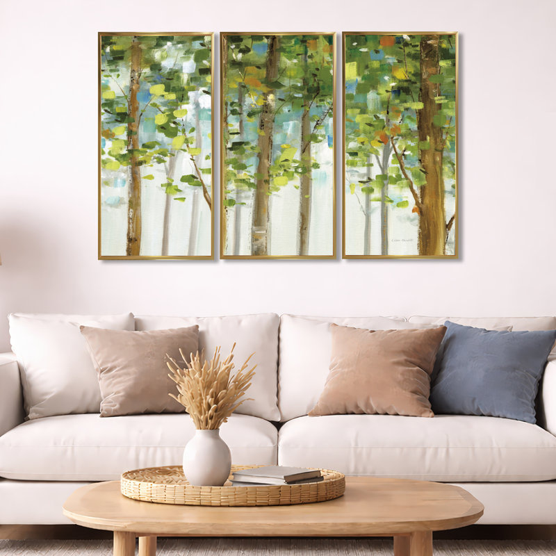 Étude de forêt verte - ensemble d'art mural sur toile traditionnel encadré de 3