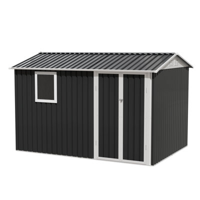 9.5 X 6.7ft Metal Storage Shed For Patio Backyard, Galvanized Color Steel, Strong And Stable, Generous Room Bicycles, Translucent Window Allows Garden 6.7ft, Iron Frame, Weather , Large Space