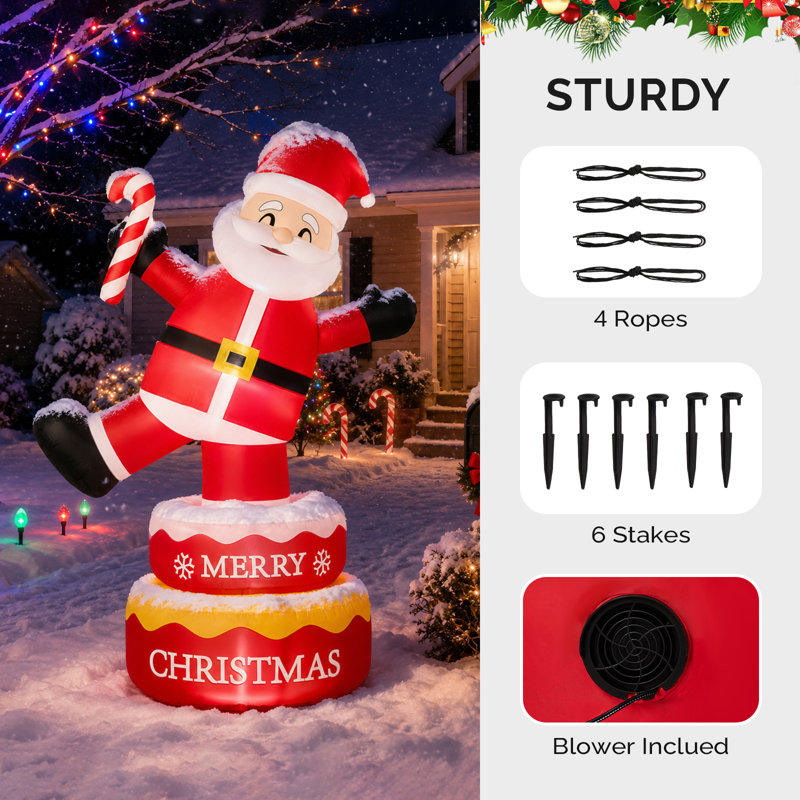 Décoration de Noël pour l'extérieur 6 pi, 6 pi, père Noël, gonflable avec 4 lumières DEL, polyester 210D, 1 400 mA