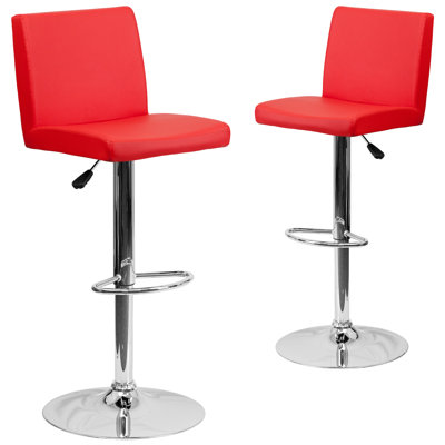Contemporary Vinyl Adjustable Height Barstool with Panel Back and Chrome Base