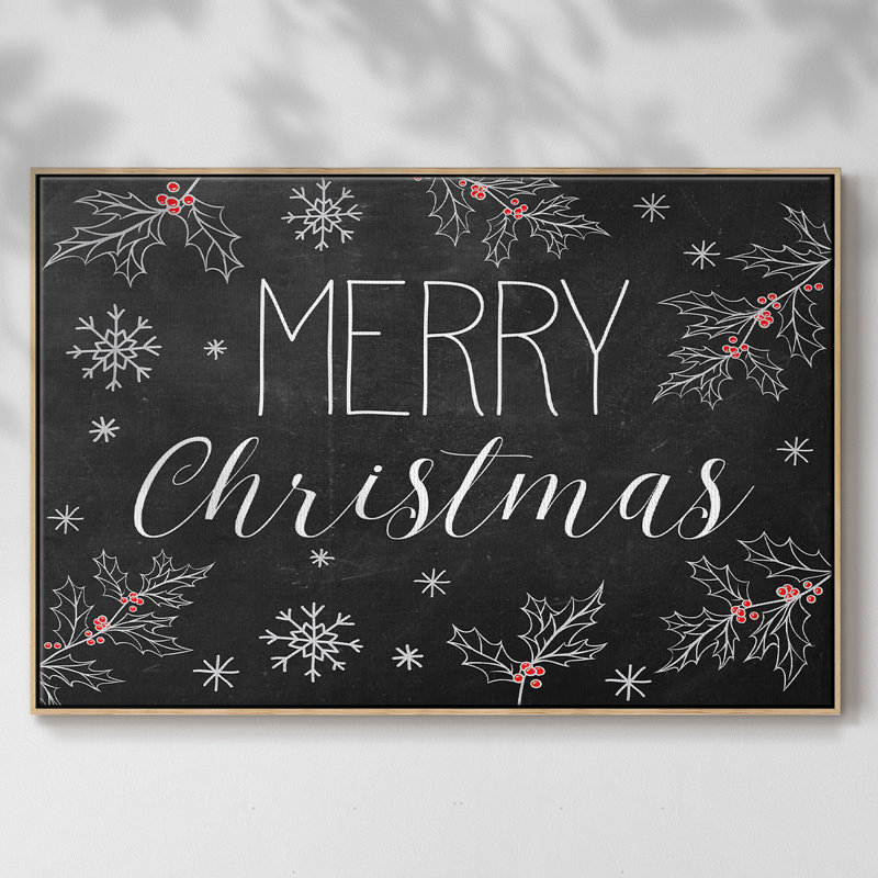 " Merry Christmas Chalkboard " Painting Print, 17" H x 25" W x 2" D, Natural Wood Framed