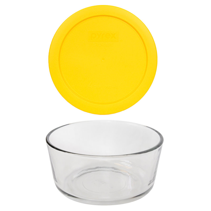 (1) bol en verre de 4 tasses Pyrex (1) et (1) couvercle en PC (7201), Jaune citron Meyer
