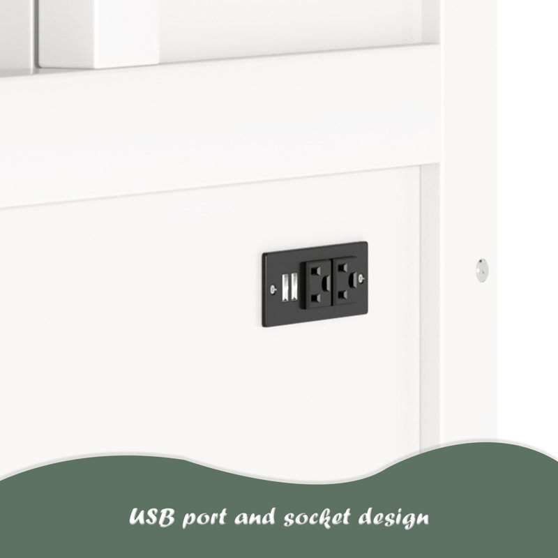 Lit escamotable avec bureau, station de charge USB, lumières DEL, Grand lit, Blanc