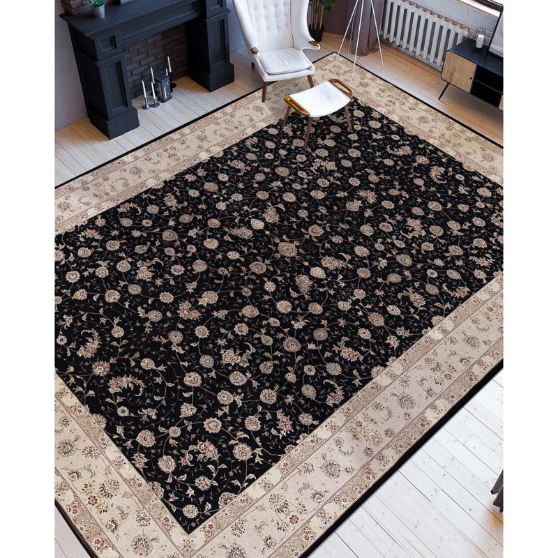 Elegance Oriental Area Rug in Black/Ivory