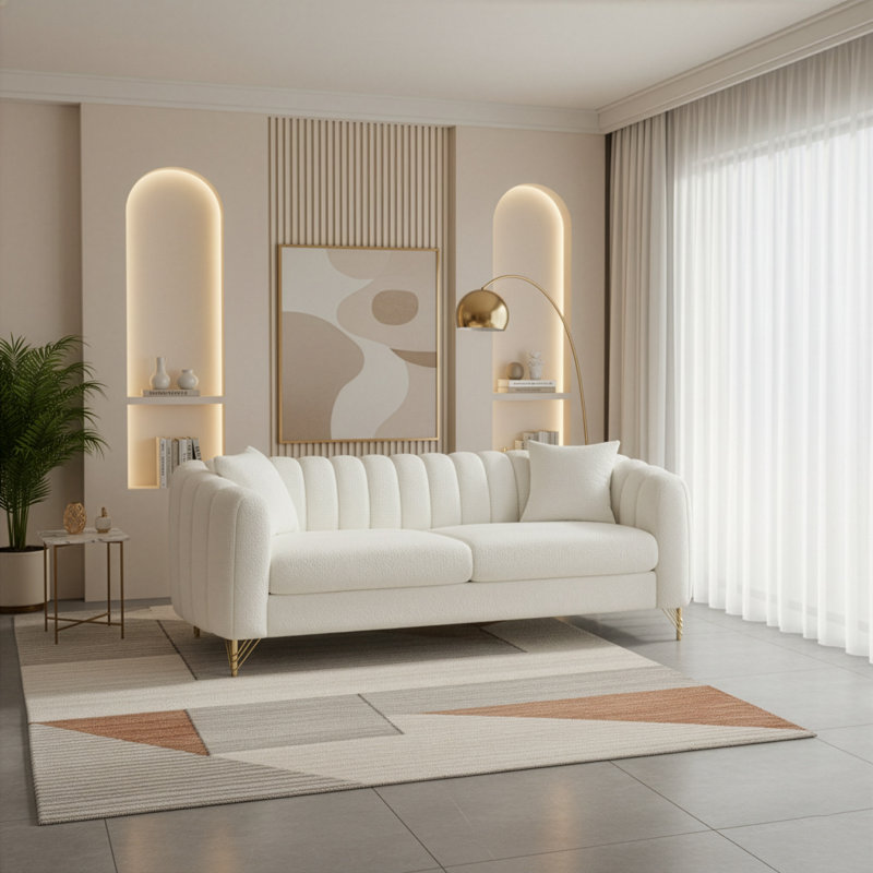 82.85" Bouclé Fabric Sofa | Teddy Upholstery, Beige